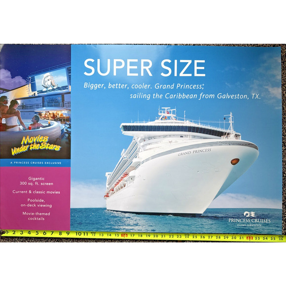 Vintage Other - Grand Princess Cruise Ship Photo Poster Vintage 36" Caribbean Galveston Port EUC